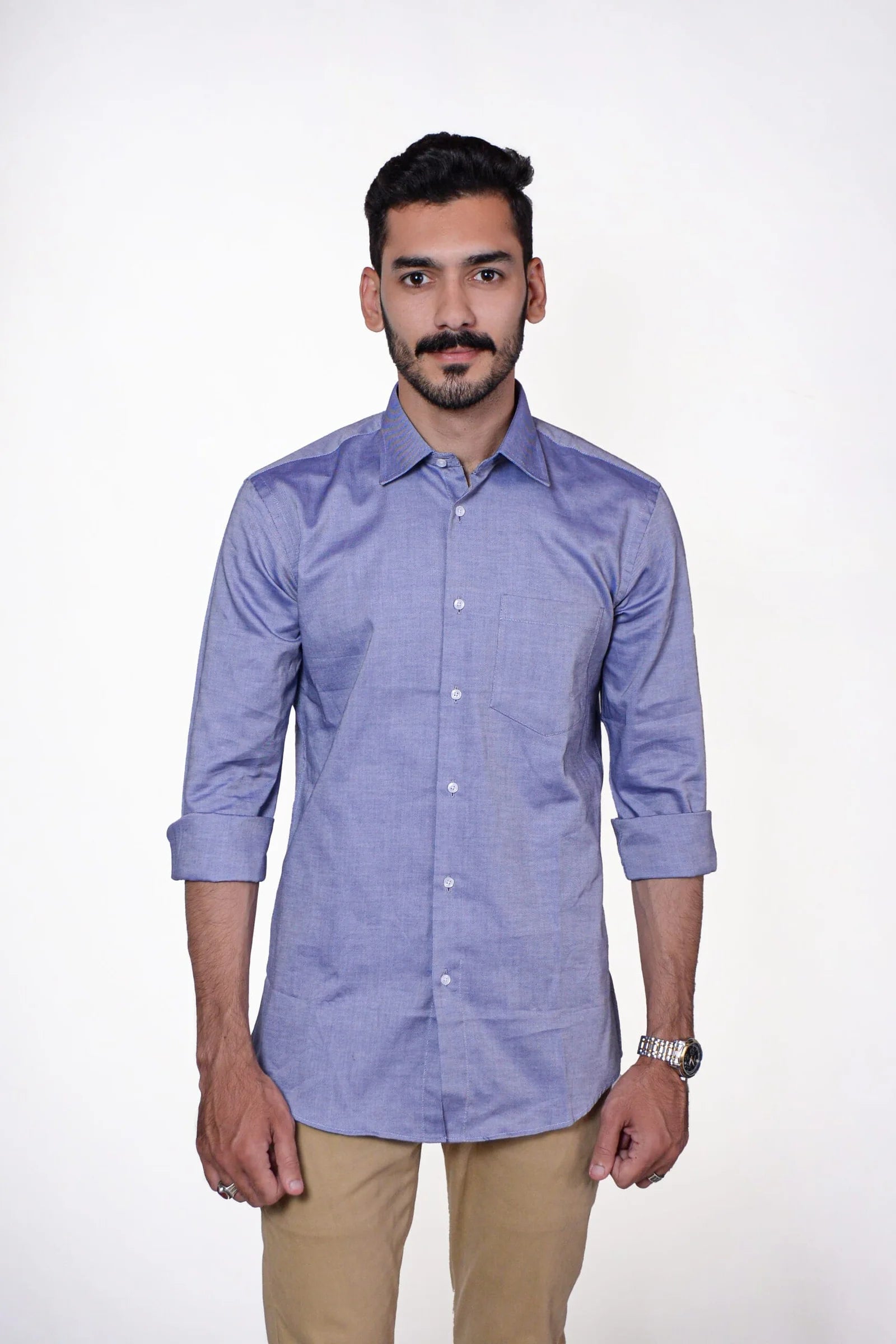 Firdous Greyish Blue Menβs Formal Shirt Cotton
